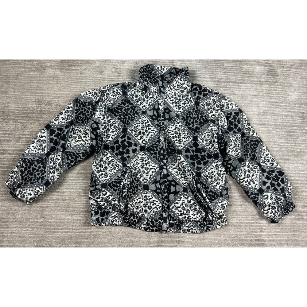 Active Studio Windbreaker Womens Med Black Leopard Patchwork Vintage Zip Jacket